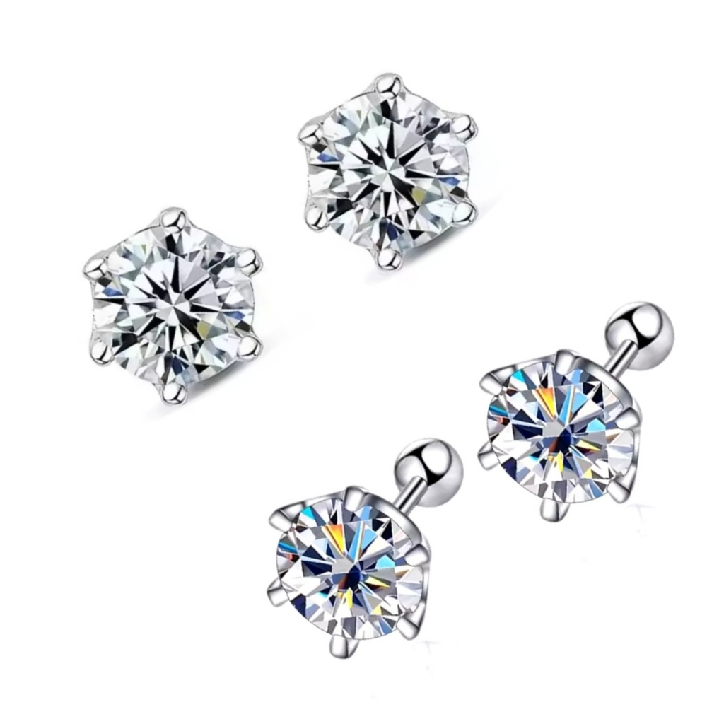 💎 2 Ctw Diamond Screw Back Stud Earrings